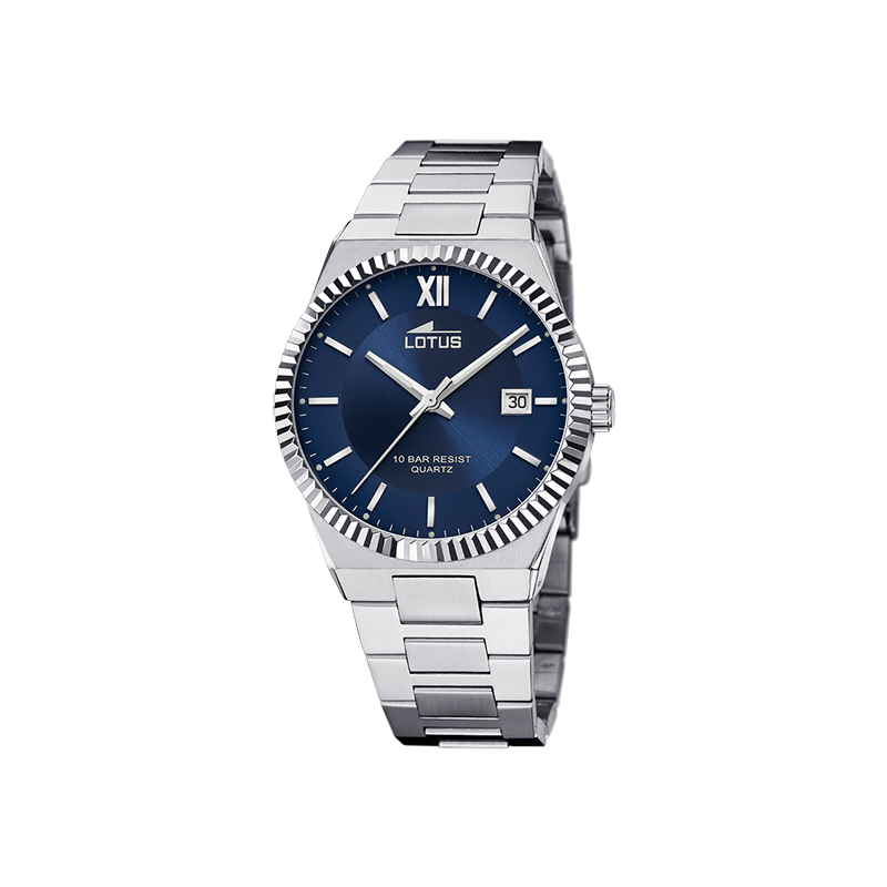 Reloj LOTUS 18835/1, de caballero, acero, sumergible 10 ATM, calendario, pulsera de acero
