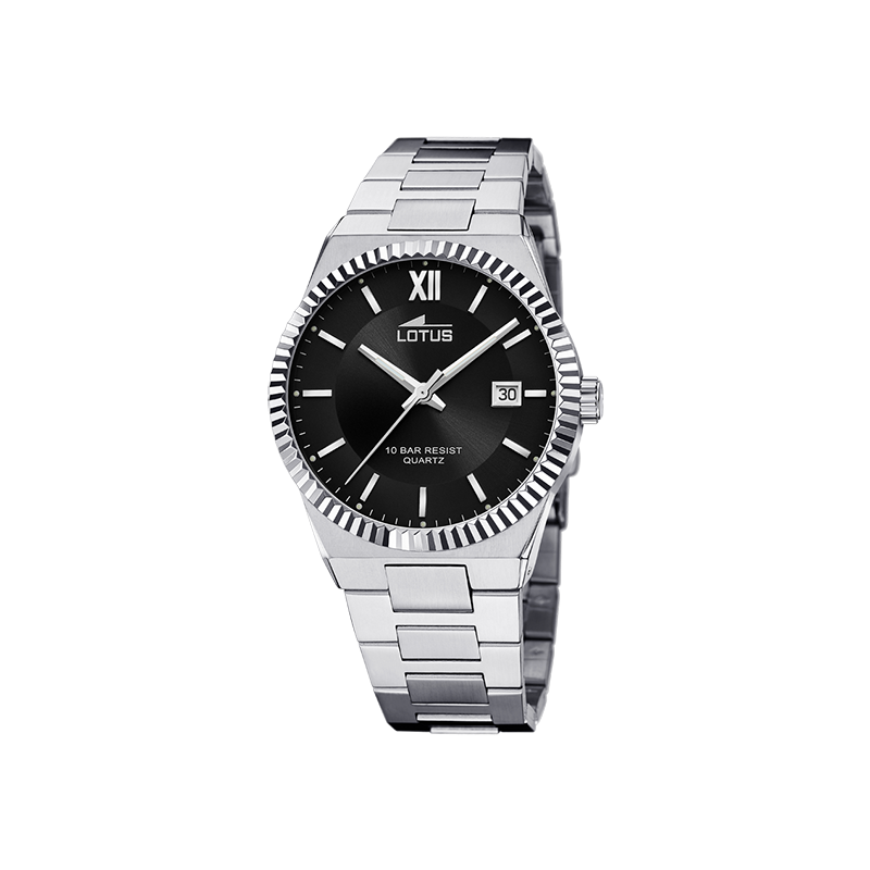 Reloj LOTUS 18835/1, de caballero, acero, sumergible 10 ATM, calendario, pulsera de acero