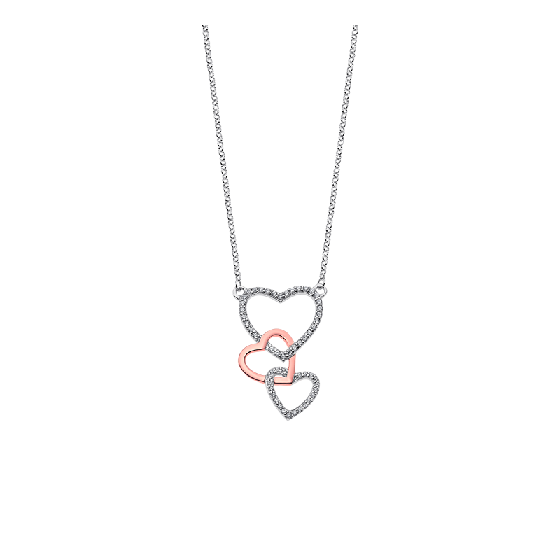 Colgante con cadena de plata de ley de 925 m/m, con forma de 3 corazones