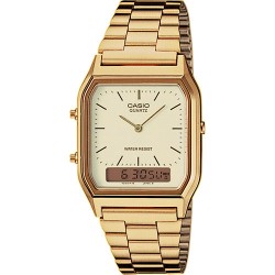Reloj CASIO, dorado, con indicación de hora con agujas y digital, calendario, alarma, crono