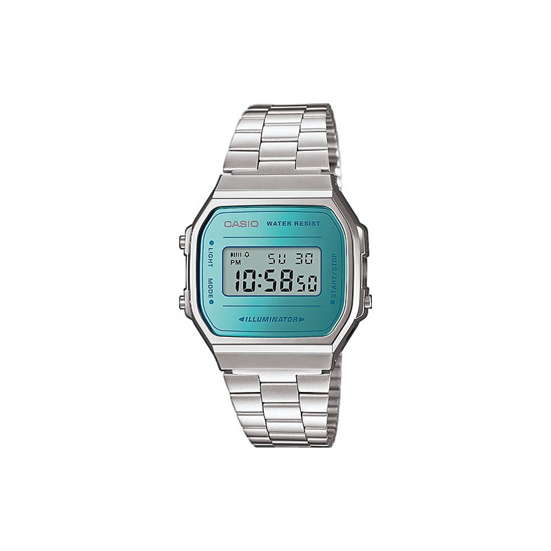 Reloj CASIO A168WEM-2EF retro, caja acero, pulsera de acero