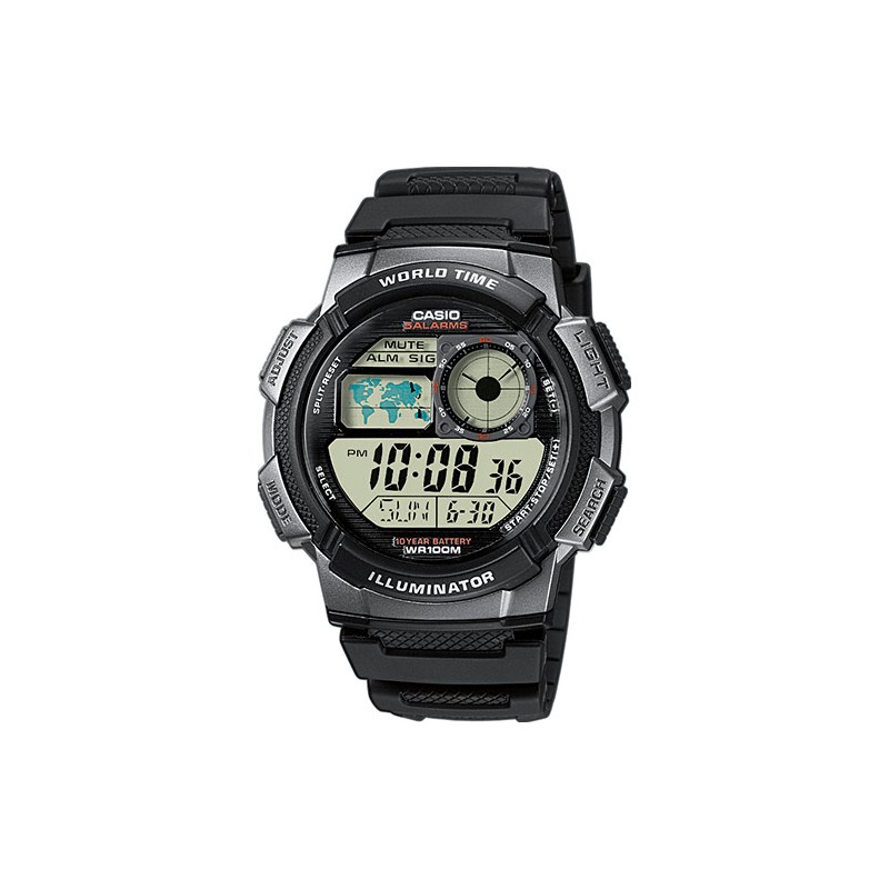 Reloj CASIO AE-1000W-1BVEF, sumergible, 5 alarmas, crono