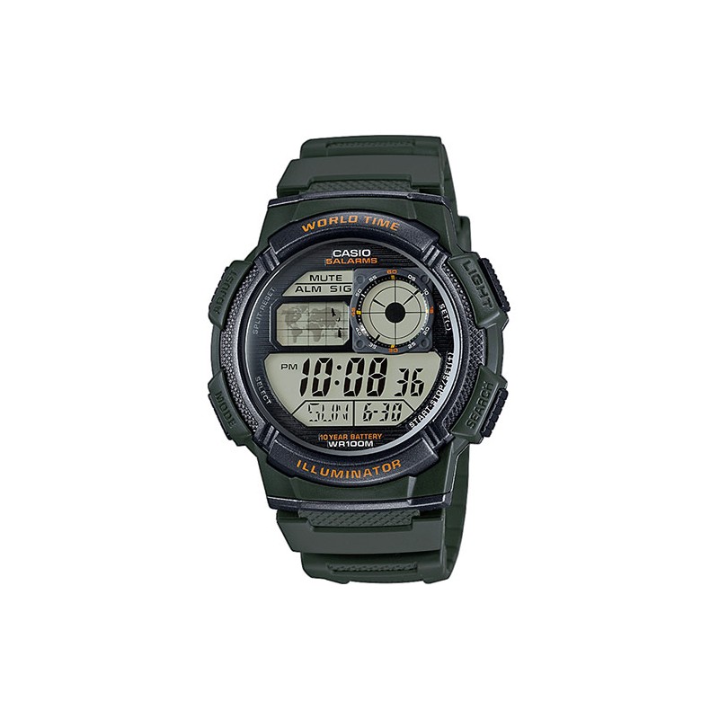 Reloj CASIO AE-1000W-3A, sumergible, 5 alarmas, crono,