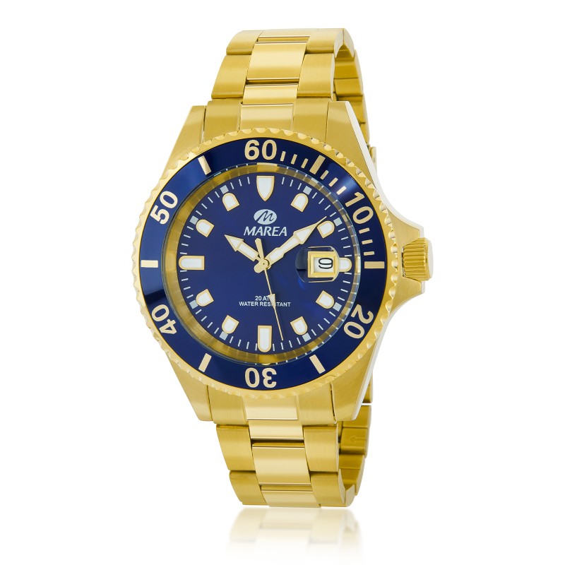 Reloj MAREA B36094/20 de caballero, sumergible caja y pulsera de acero chapada en oro.