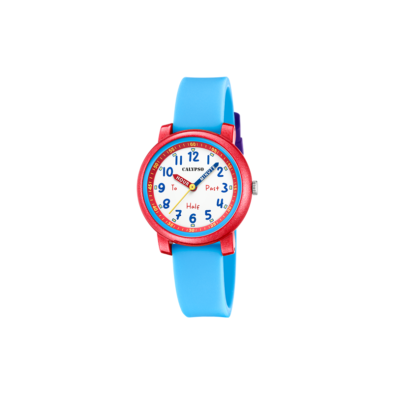 Reloj CALYPSO K5827/4, caja roja y correa azul, sumergible 5 ATM.