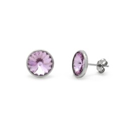 Pendientes de plata A2791-31T de Victoria Cruz,botón círculo violeta