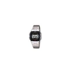 Reloj CASIO A-163WA, resistente al agua, alarma-crono, pulsera de acero