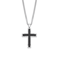 Collar LOTUS STYLE LS2256-1/2, de acero,con cadena y cruz, para caballero