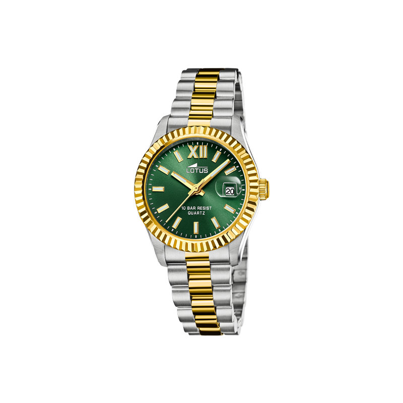 Reloj LOTUS 18931/3, de señora, acero y chapado en oro, esfera verde, sumergible