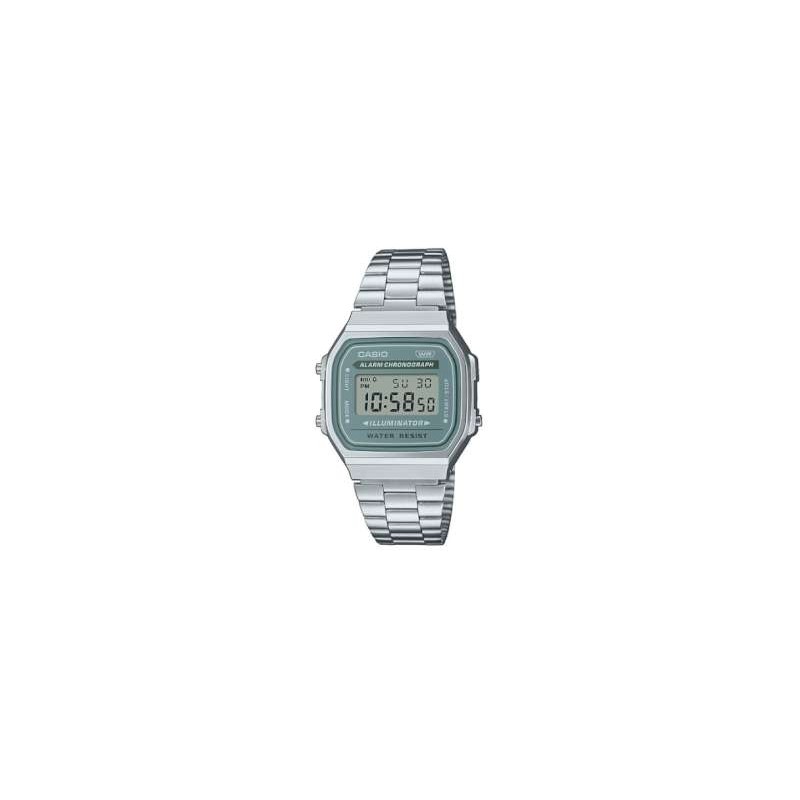 Reloj CASIO A-168WA-3A, unisex. caja y pulsera de acero