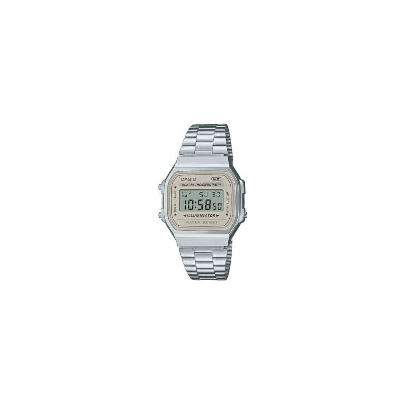 Reloj CASIO A-168WA-8A, unisex. caja y pulsera de acero, resistente al agua.