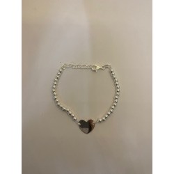 Pulsera de plata de ley de 925 m/m con bolas y placa con forma de corazón para grabación