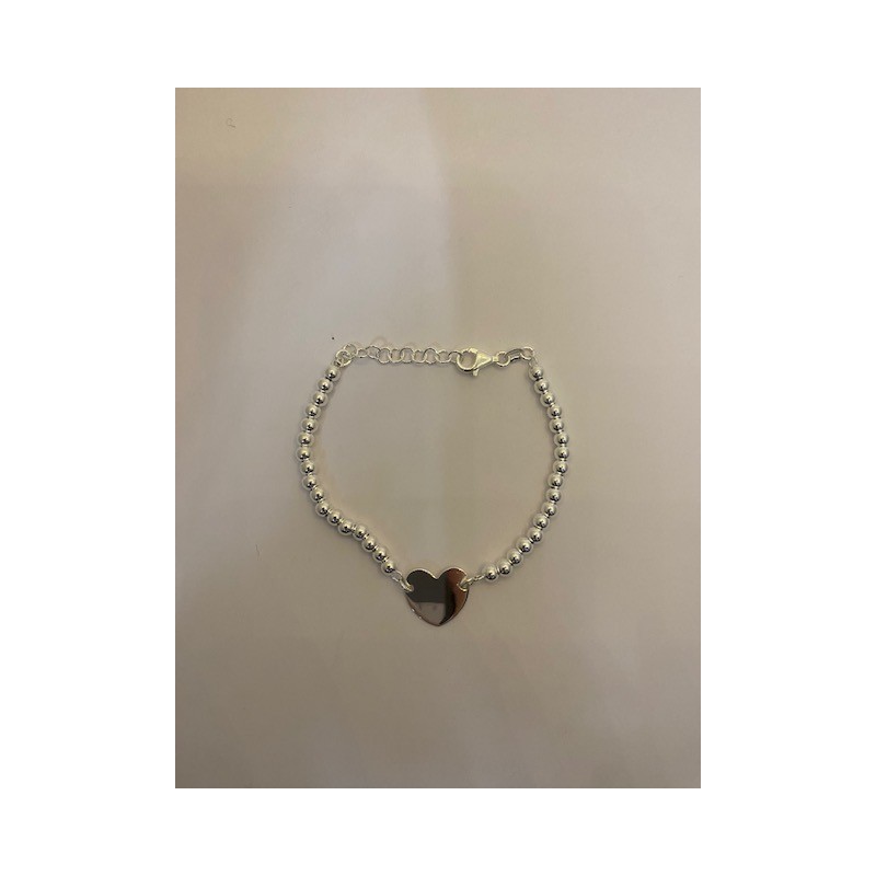 Pulsera de plata de ley de 925 m/m con bolas y placa con forma de corazón para grabación