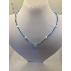 Collar de plata de ley de 925 m/m con piedras azules y perlas blancas.