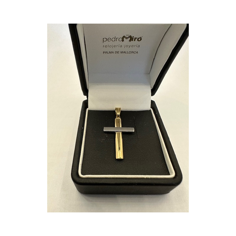 Cruz  de ORO 18 KTS, amarillo y blanco.