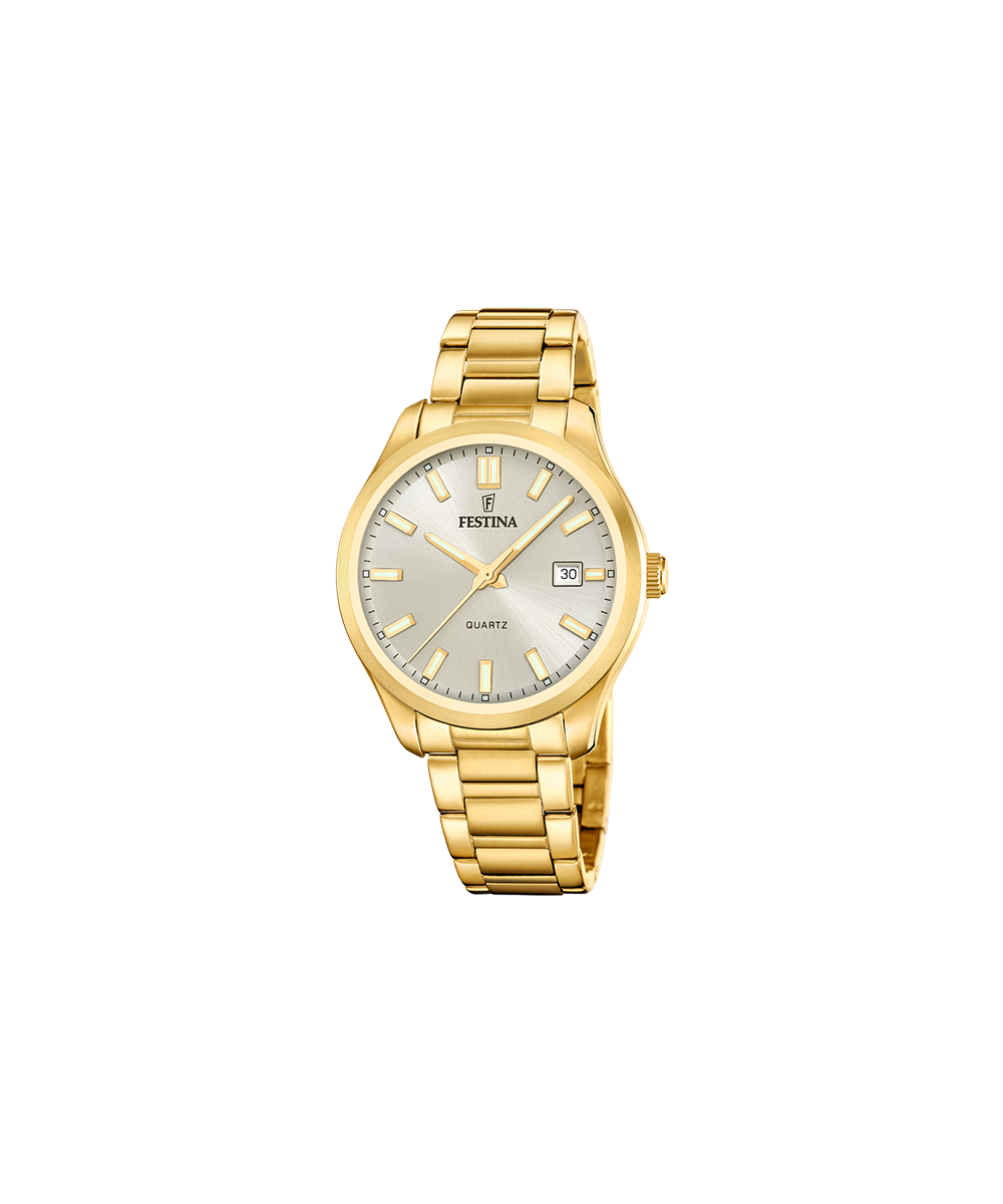 Reloj Festina F20740/1 para caballero, de acero, chapado en oro, sumergible 5 ATM