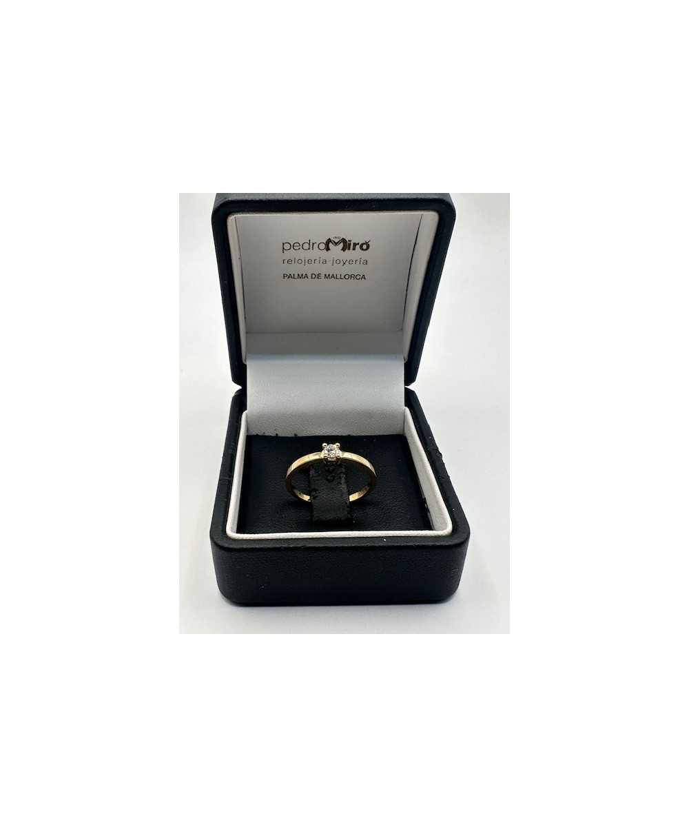 Anillo de oro amarillo de 18 KTS, 750 M/M, con diamante, tamaño 0,11 cts, HVS