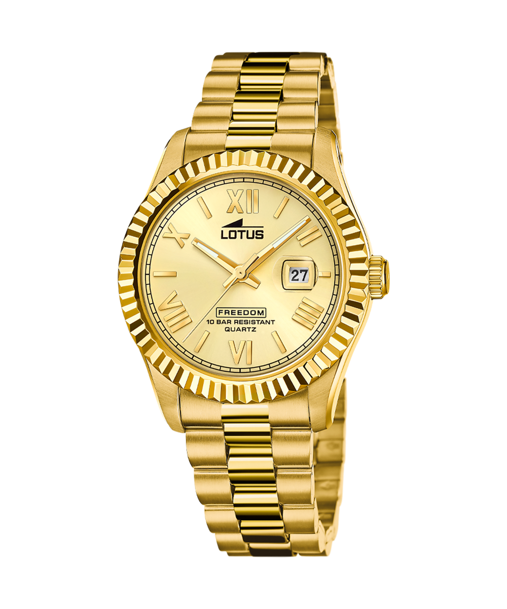 Reloj Lotus 19005/1 para hombre. caja y pulsera de acero, chapado en oro