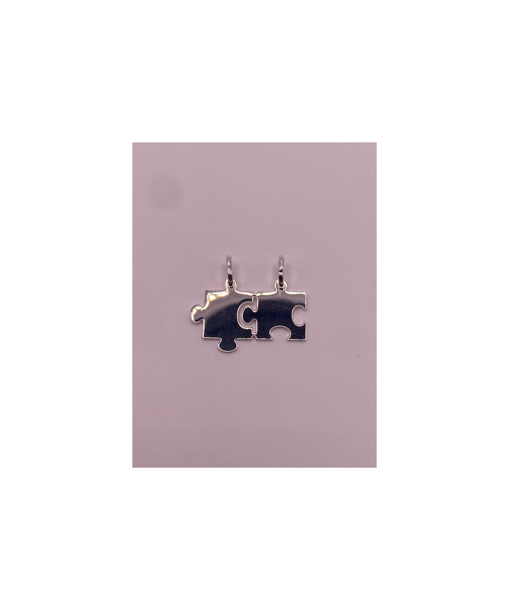 Placa de PLATA DE LEY de 925 m/m, lisa para grabación, con forma de puzle.