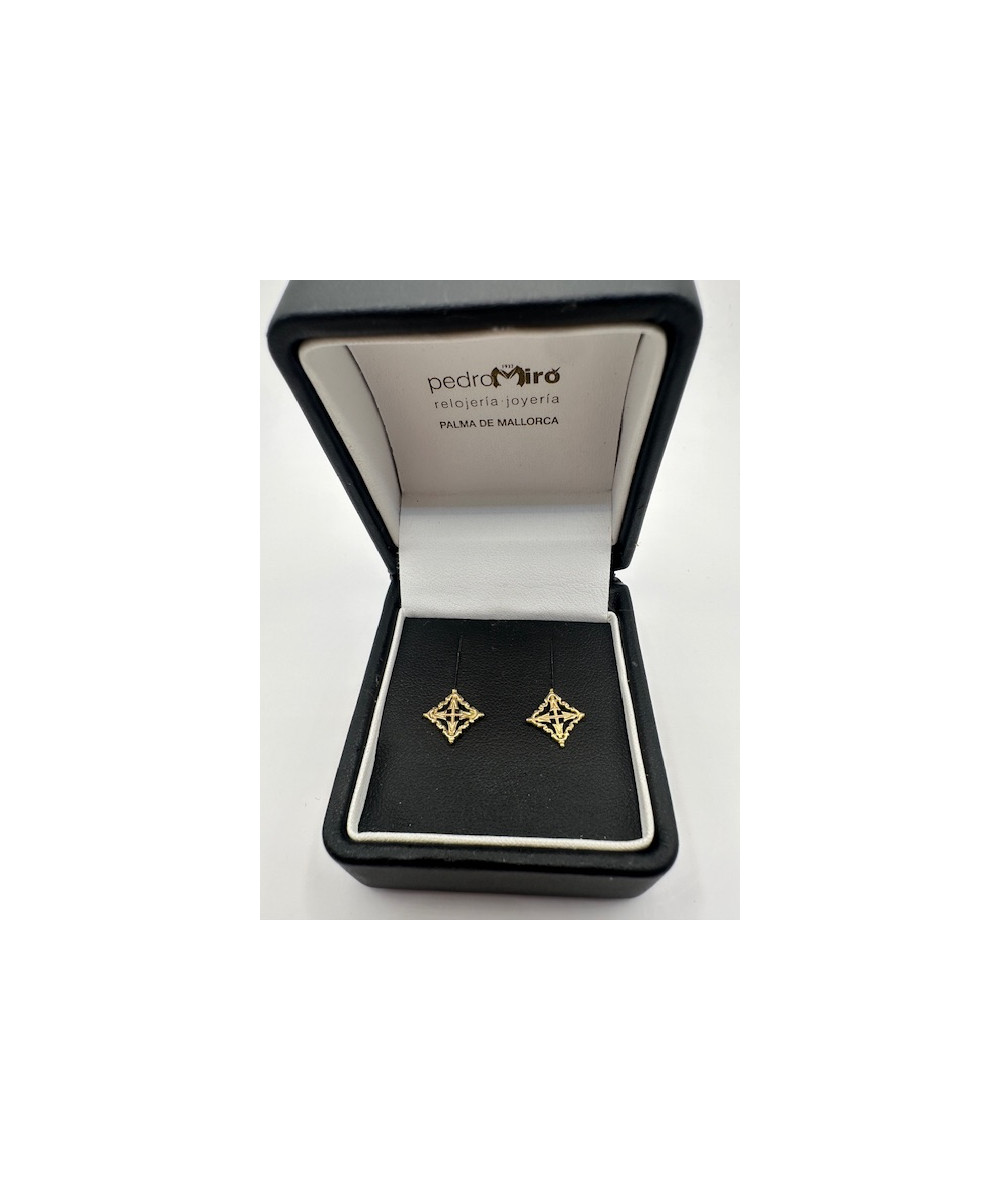 Pendientes de Cruz de ORO 18 kts, Mallorquina de calatrava.