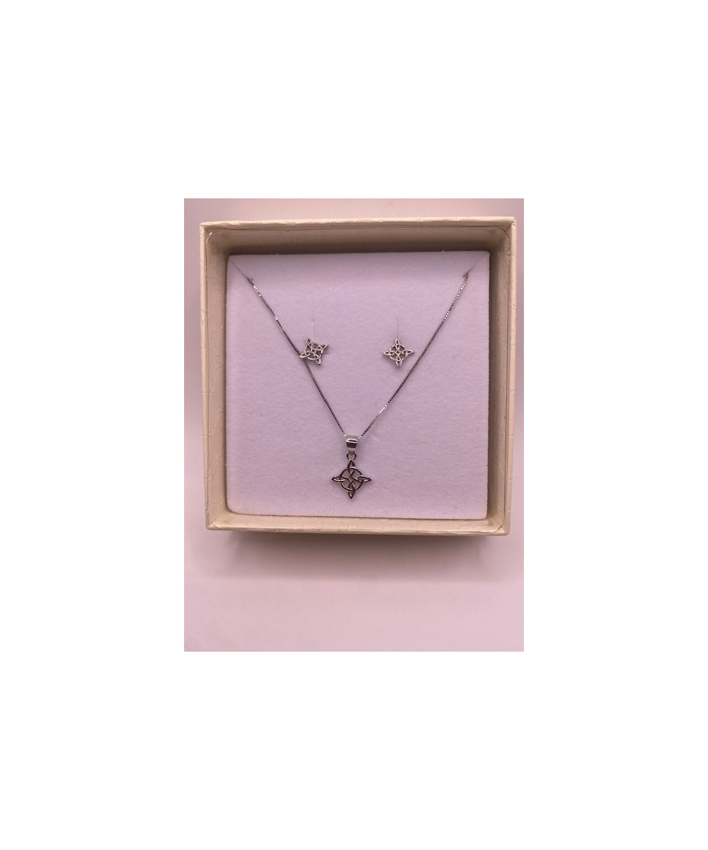 Conjunto de Pendientes, colgante y cadena en Plata de Ley de 925 m/m