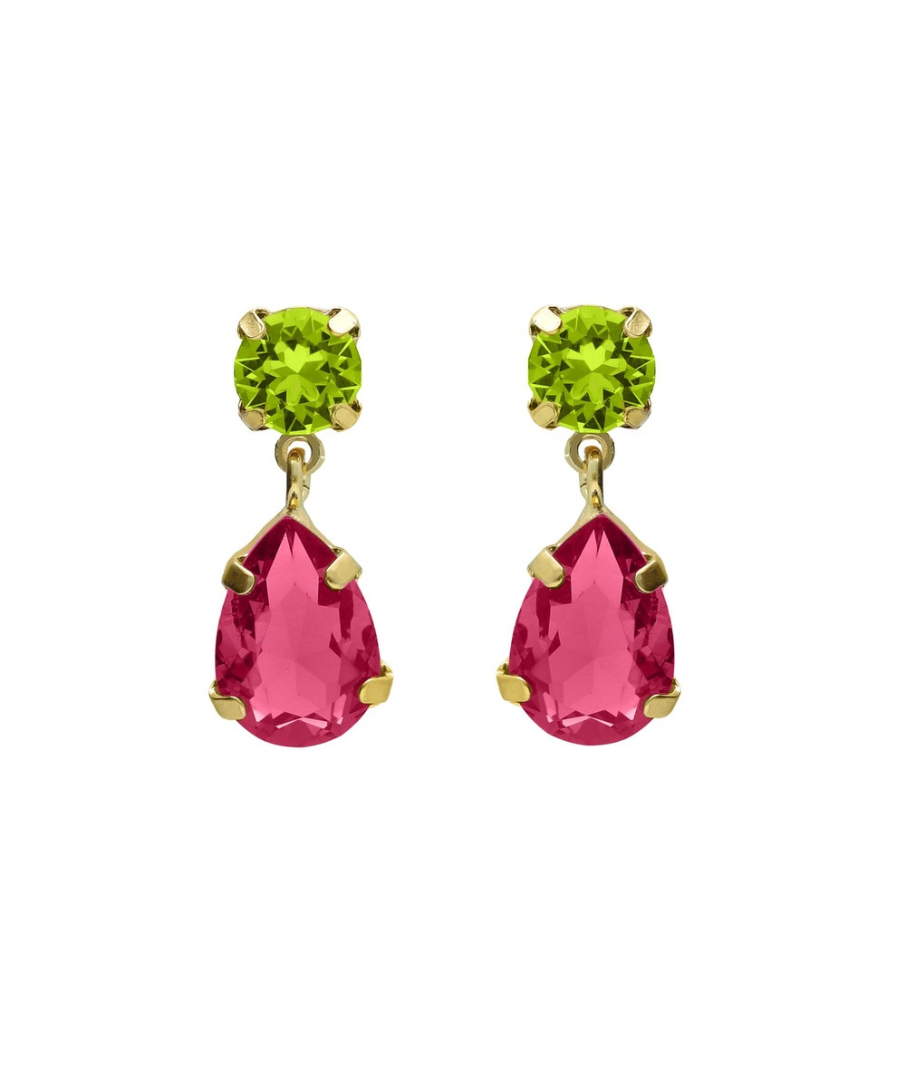 Pendientes de Victoria Cruz, Fleur lágrima con cristal en Plata baño Oro