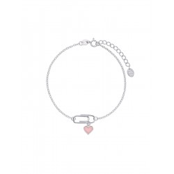 Pulsera clip corazón. Plata de 1ª Ley rodiada. Esmalte rosa, de MAREA