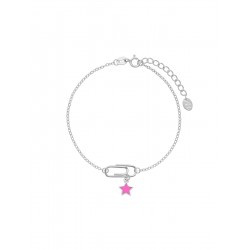 Pulsera clip estrella. Plata de 1ª Ley rodiada. Esmalte fucsia, de MAREA