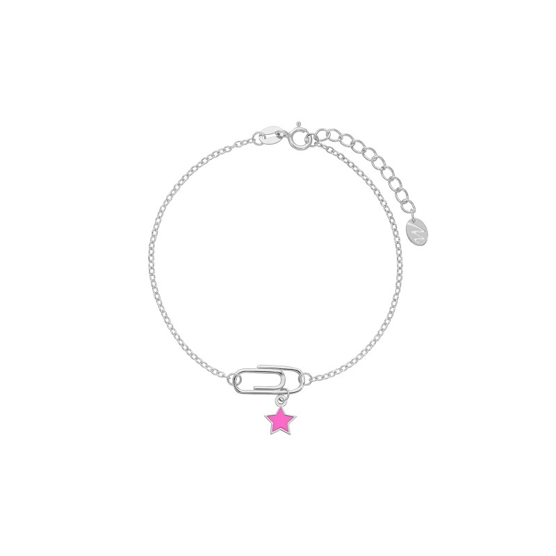 Pulsera clip estrella. Plata de 1ª Ley rodiada. Esmalte fucsia, de MAREA