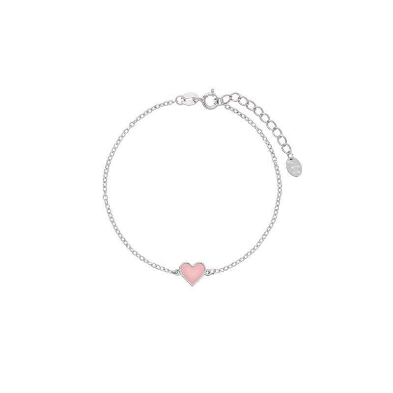 Pulsera corazón. Plata de 1ª Ley rodiada. Esmalte rosa, de MAREA